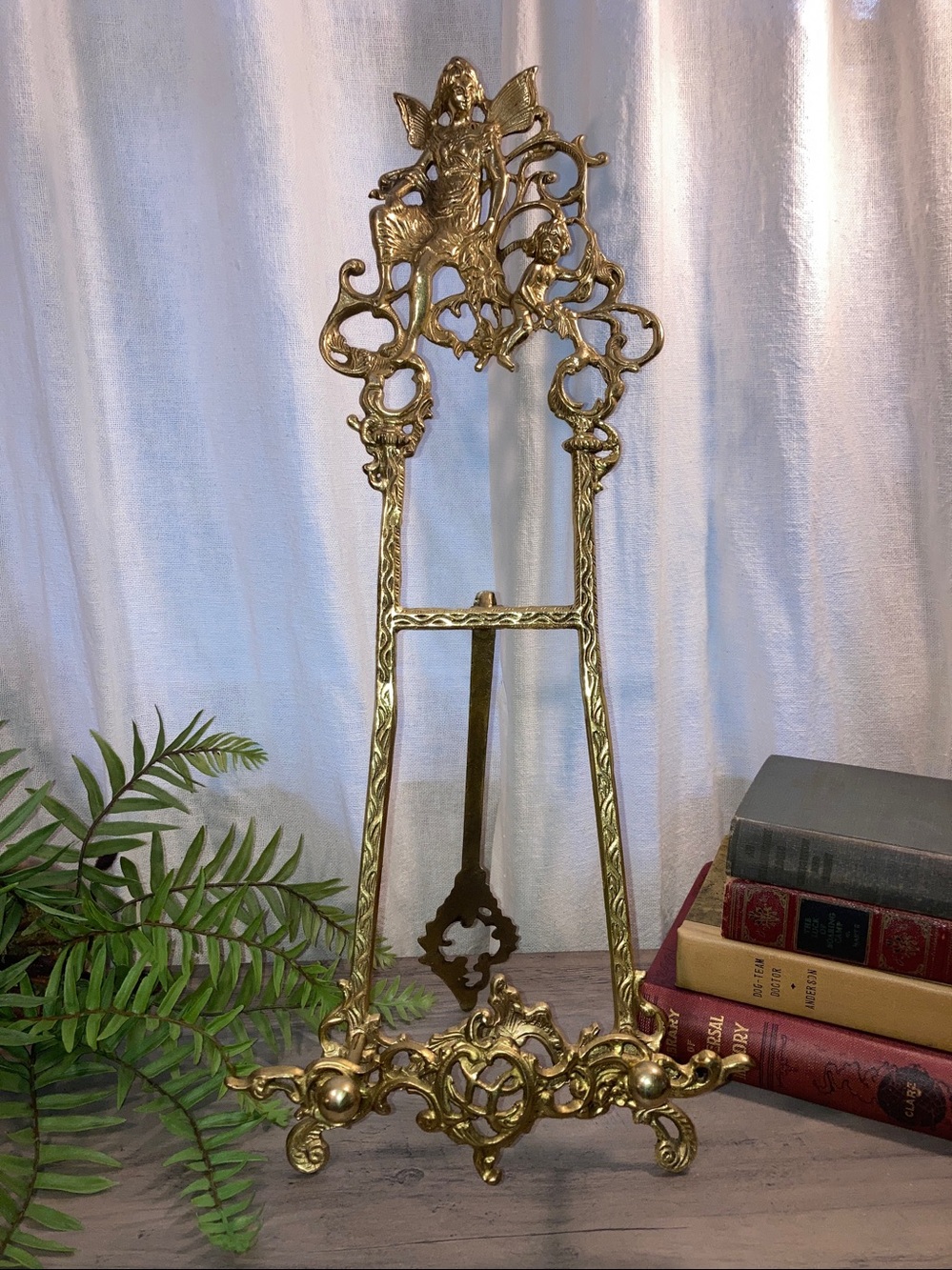 Large Ornate Victorian Brass Easel With Fairy And Cherub Regency Renaissance